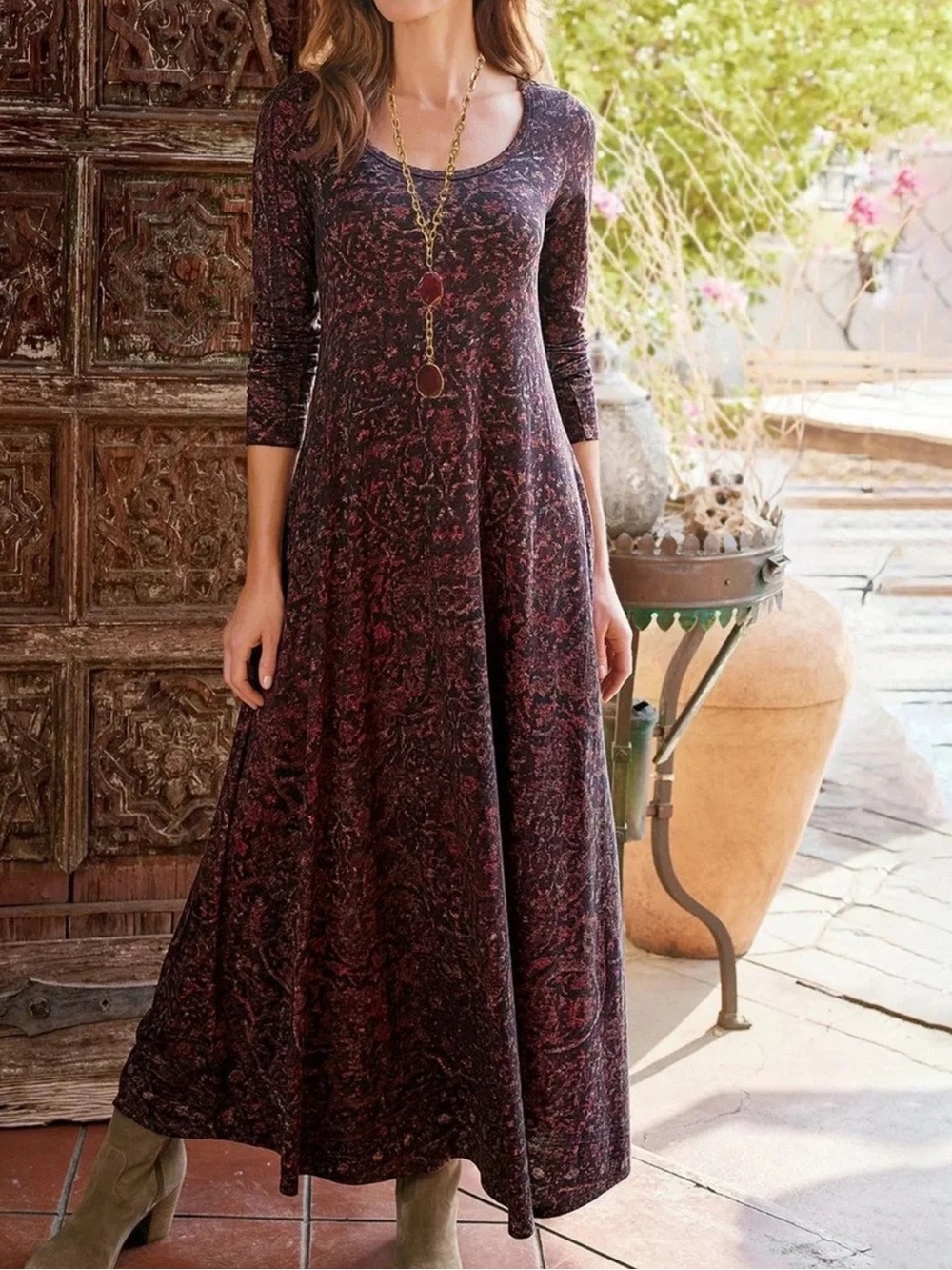 Soft Surroundings Icon Santiago Maxi Jersey Knit Dress Size M Burgundy Red